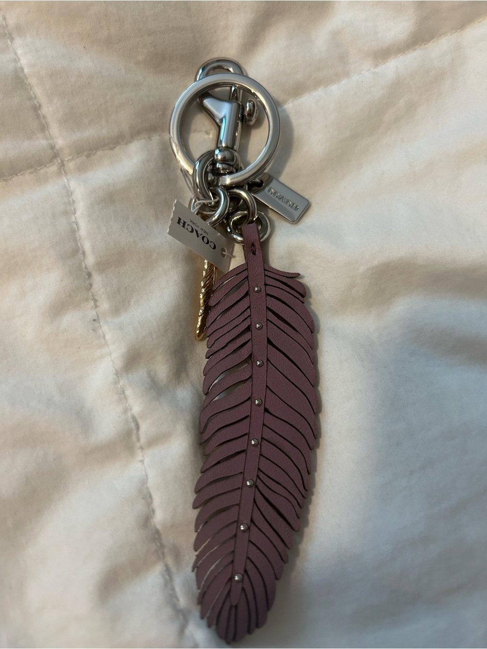 Leather Feather Keychain Charm in Mauve